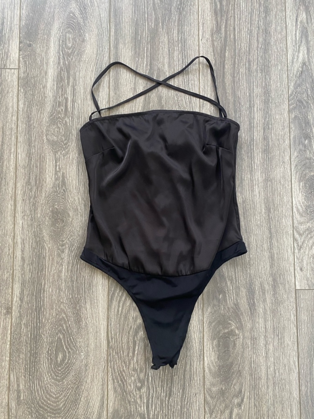 WeWoreWhat - Black Satin Bodysuit - Size S
